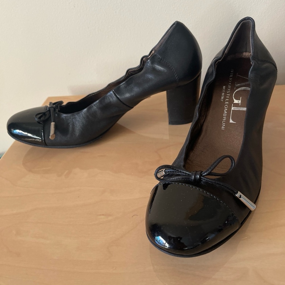 New! AGL ATTILIO GUISTI LEOMBRUNI 37 EU / 7 US Pumps Heels Leather Blk ITALY